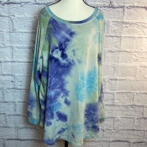 Chic Soul Curved Hem Slouchy Dolman Tunic Tie Dye Purple Size 3X Long sleeves